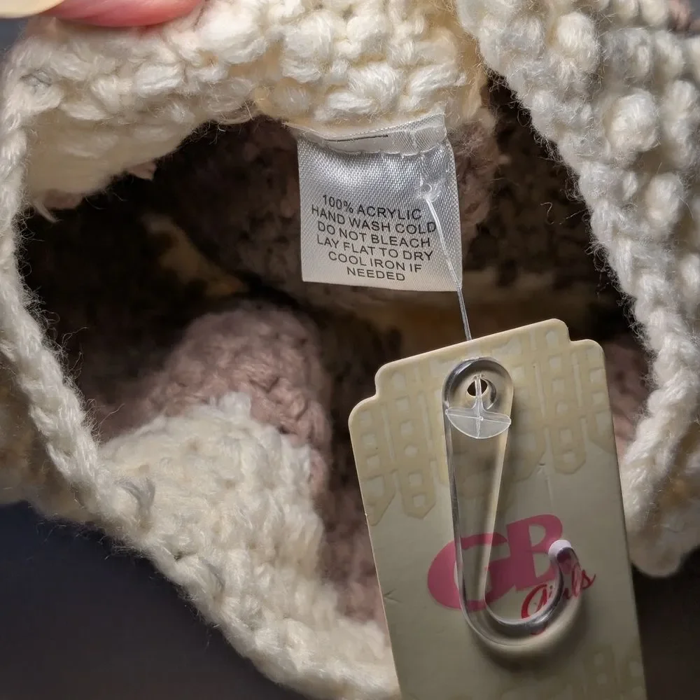 GB Girls Cozy Kids Pom-Pom Beanie Cream, Taupe & Blush Soft